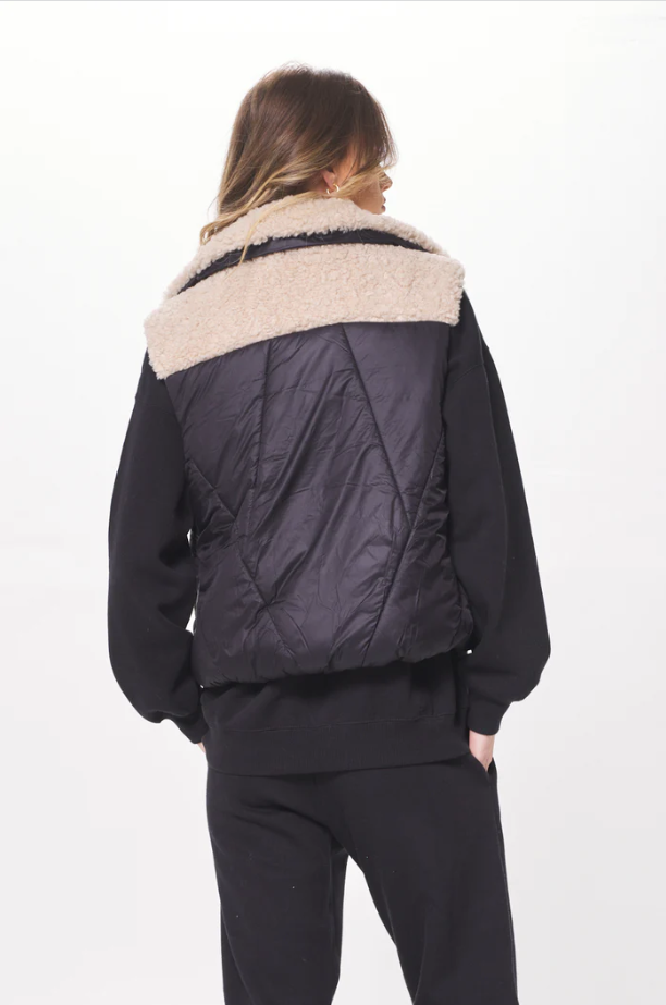 Black &amp; Cream Mixed Media Puffer Vest