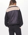Black & Cream Mixed Media Puffer Vest