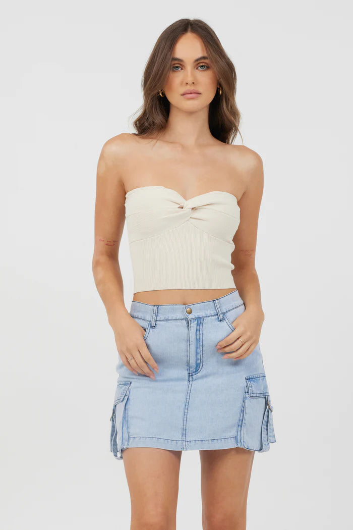 Sunrise Sand Twist Front Rib Knit Tube