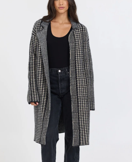 Houndstooth Furry Fleece Knit Coat