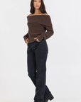 Off the Shoulder Zip Back Sweater
