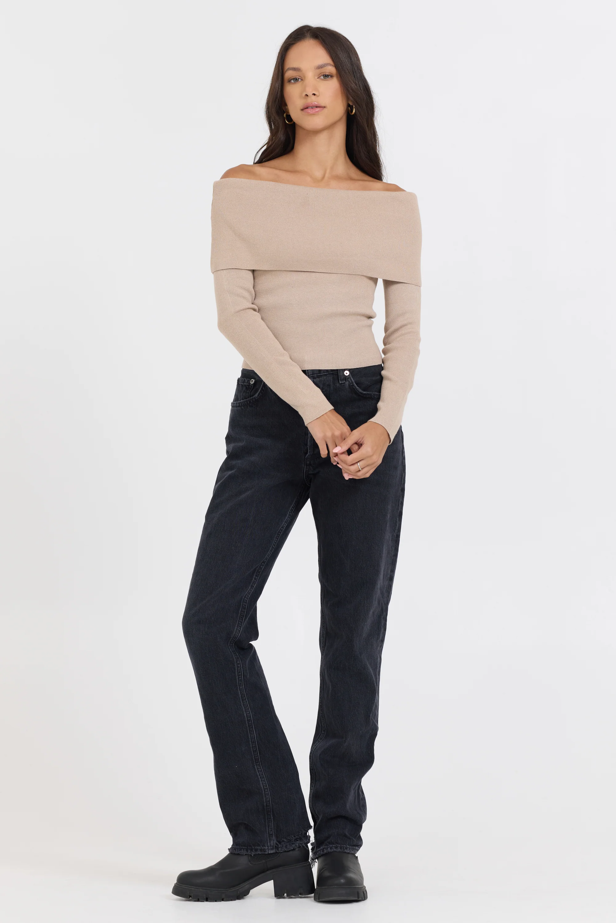 Off Shoulder Sweater - Heather Oatmeal