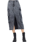 Washed Split Front Midi Skirt