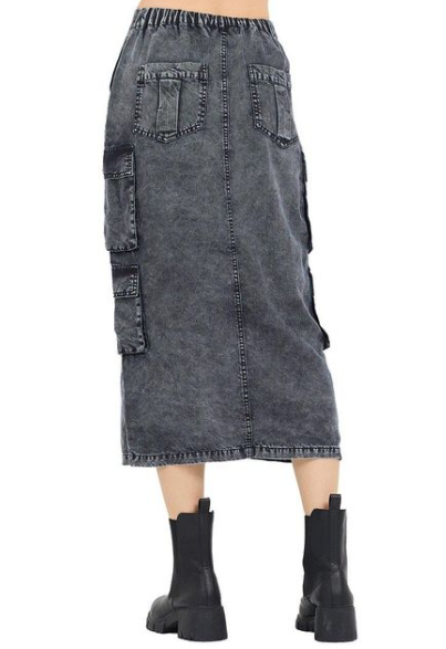 Washed Split Front Midi Skirt