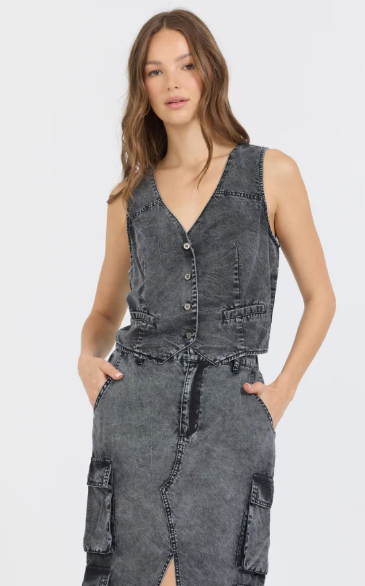 Washed Twill Button Front Vest