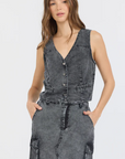 Washed Twill Button Front Vest