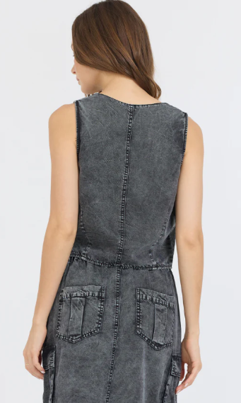 Washed Twill Button Front Vest