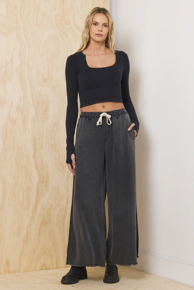 Charcoal Tencel Wide Leg Pant