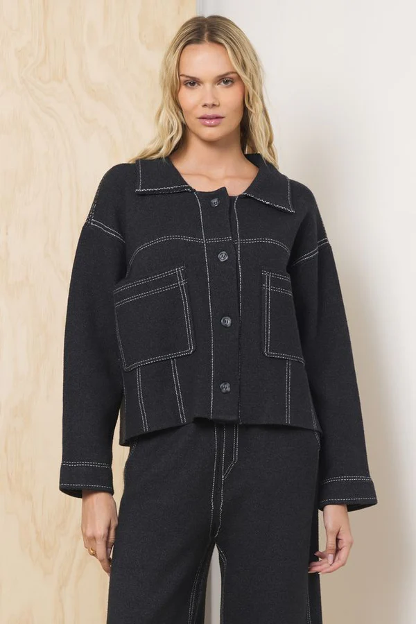 Sweater Jacket With Contrast Stitch