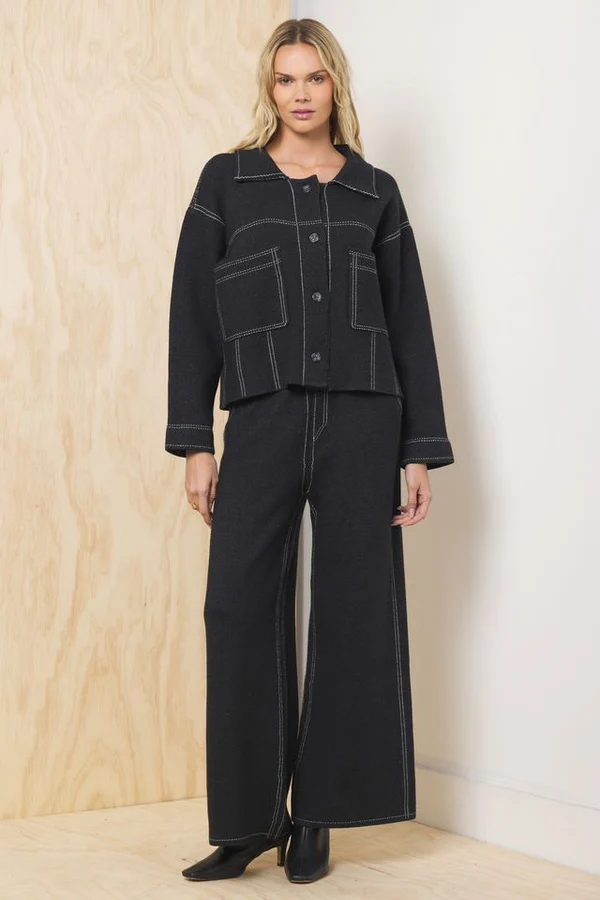 Sweater Jacket With Contrast Stitch