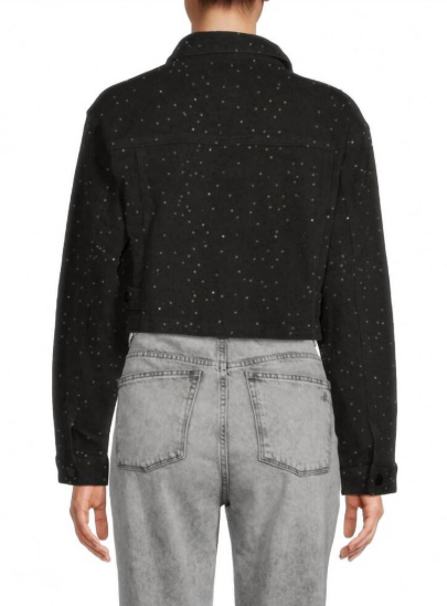 Black Rhinestone Denim Crop Jacket