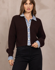 ButtonCardigan w/ Denim Collar/Cuff