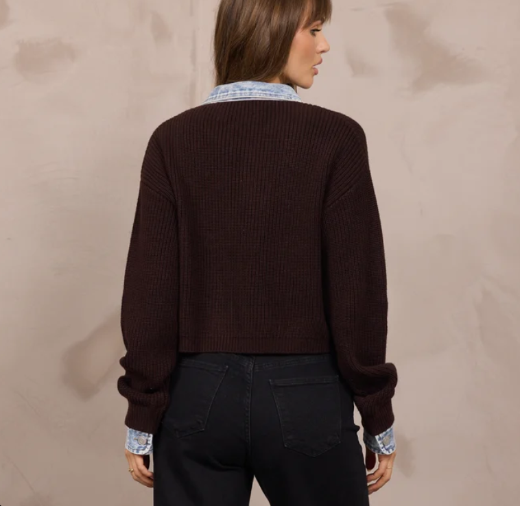 ButtonCardigan w/ Denim Collar/Cuff