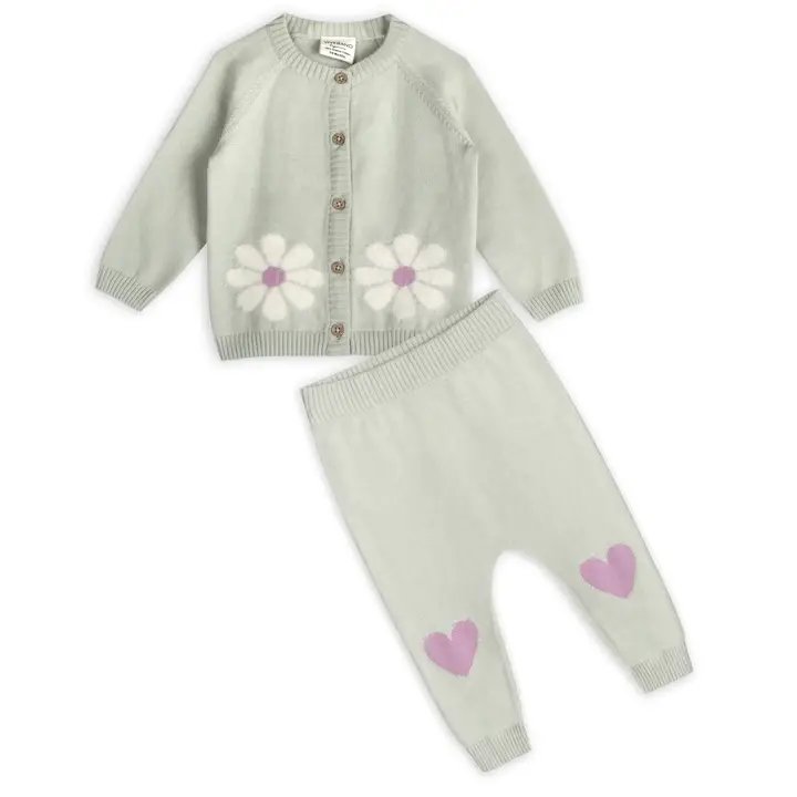 Flower & Heart Baby Cardigan & Pants Set