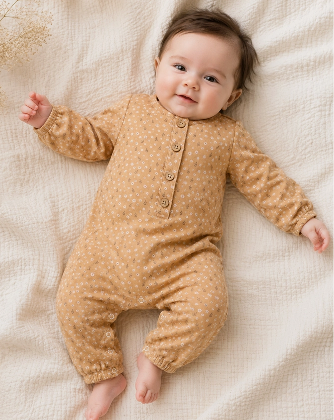 Floral Button Front Baby Jumpsuit