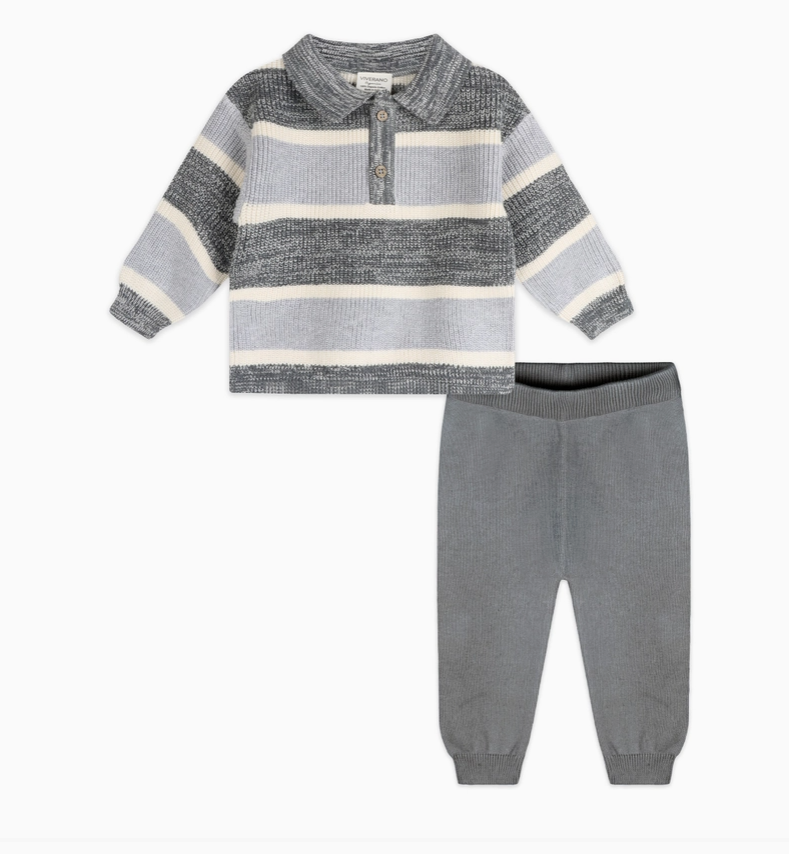 Baby Stripe Polo Knit &amp; Pants Set