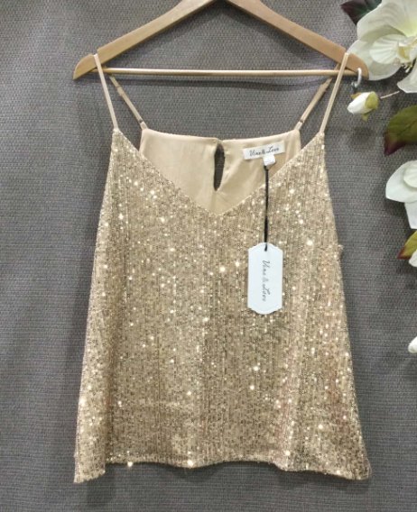 Solid Color Sequin Tank Top TAUPE