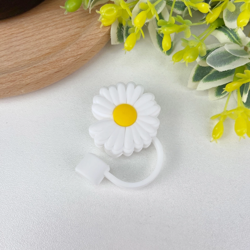 Straw Toppers White Daisy