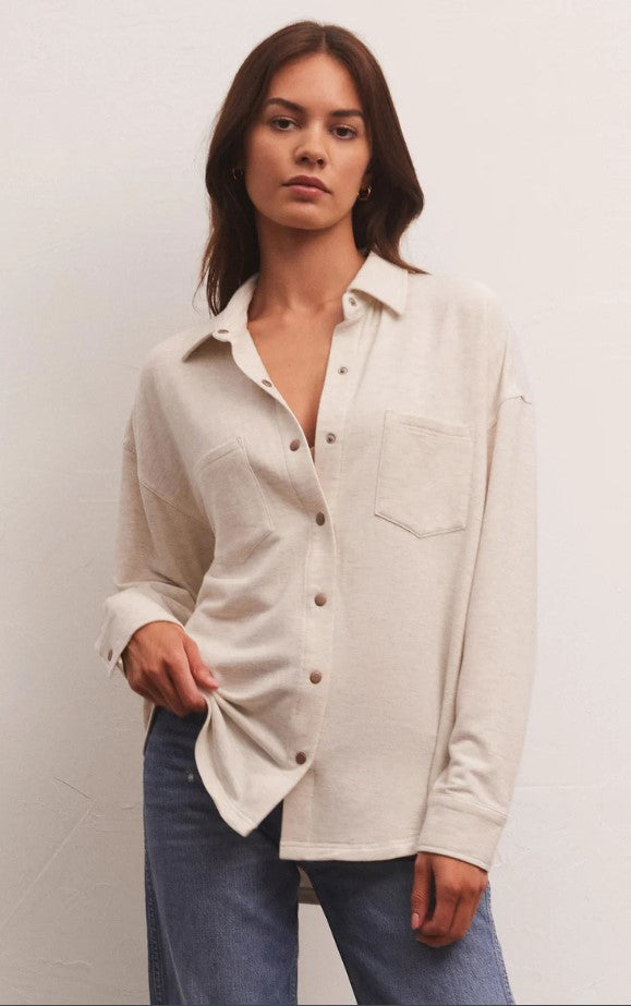 Light Oatmeal WFH Modal Shirt Jacket