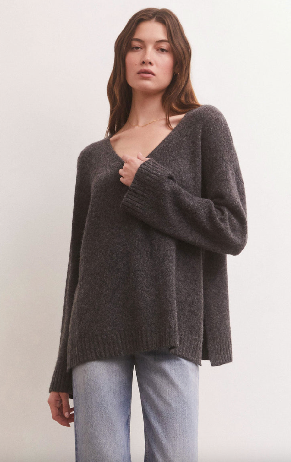 Modern V-Neck Sweater - Charcoal Heather