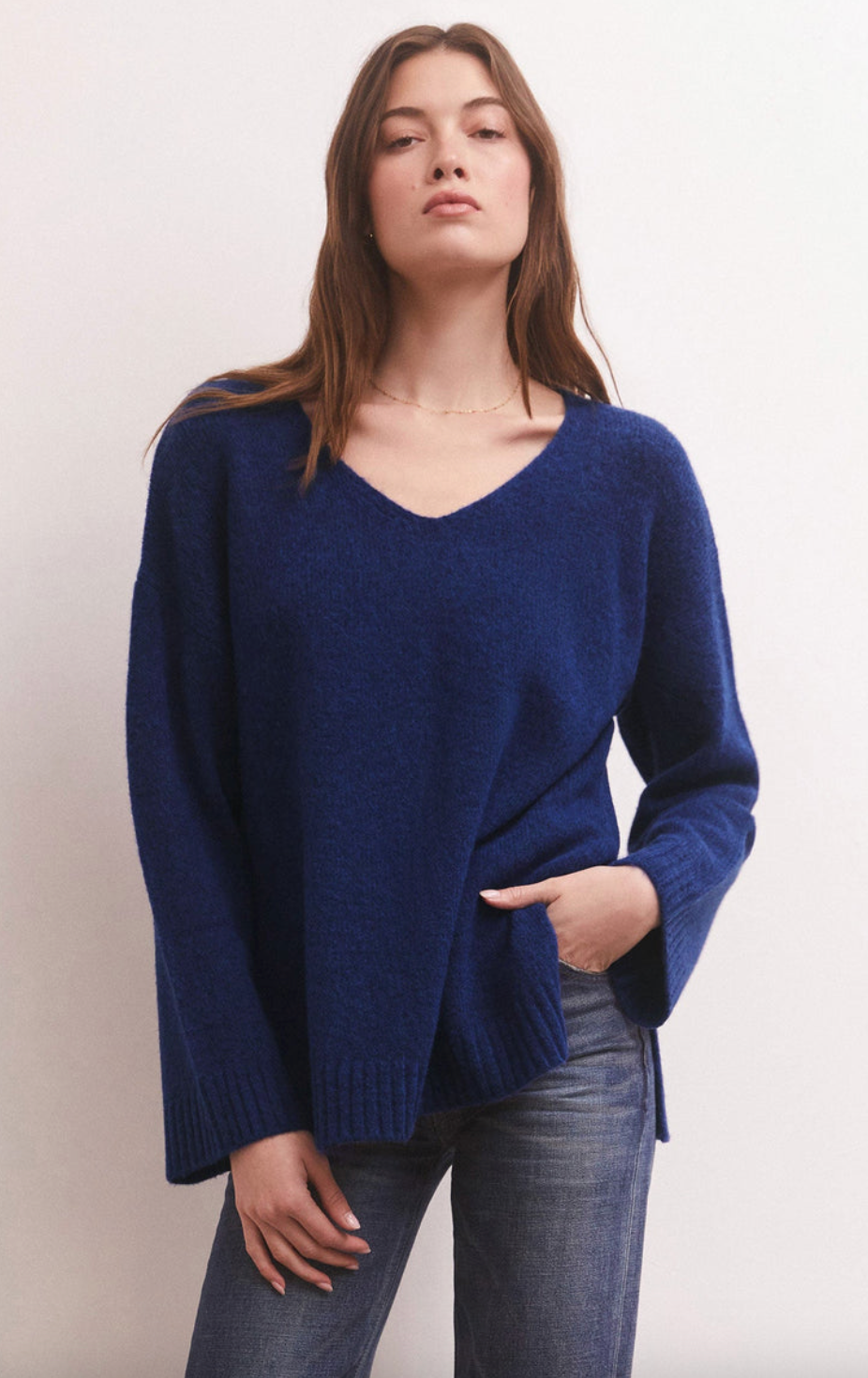 Modern V-Neck Sweater - Space Blue