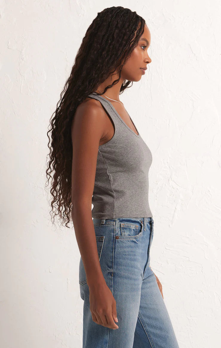 Essy Ribbed Tank- Classic Heather Grey