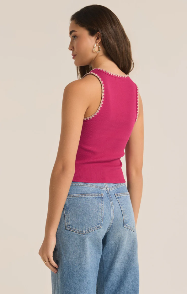 Avril Rib Whipstitch Top - Cactus Flower