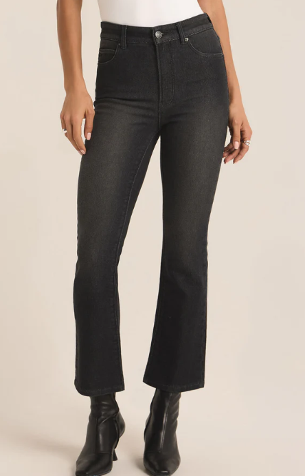 Lia Denim Ankle Kick Flare - Black Sand