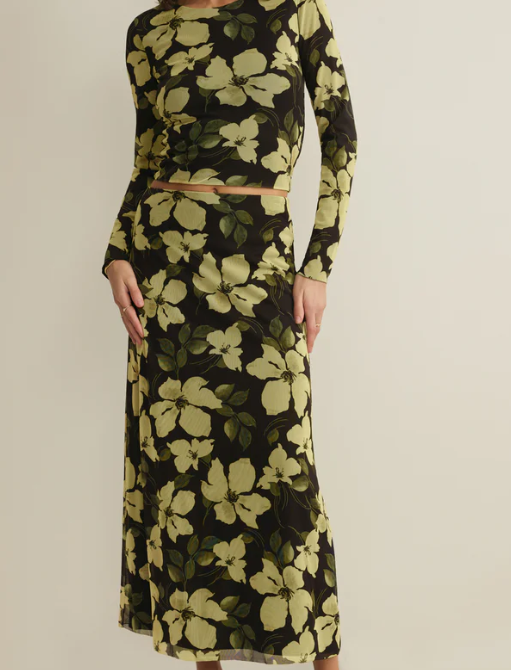 Eda Ren Floral Mesh Midi Skirt