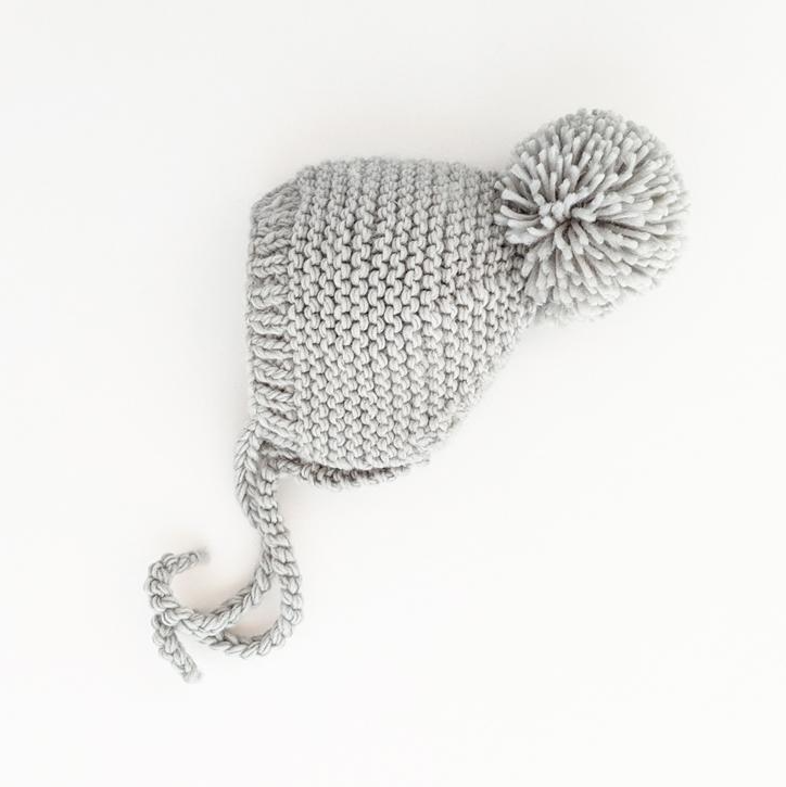 Ice Grey Garter Stitch Knit Bonnet