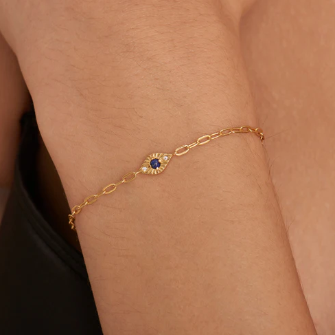 Gold Lapis Evil Eye Bracelet