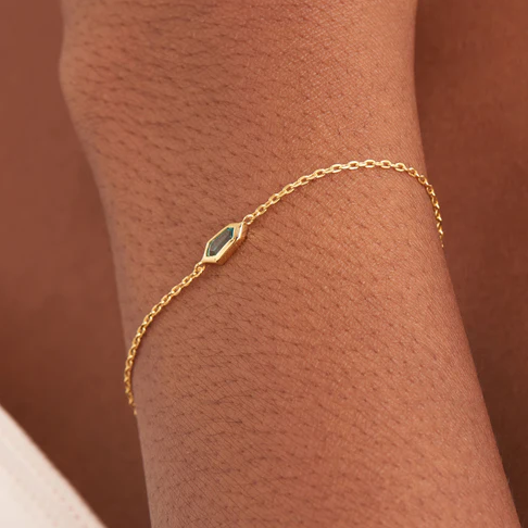 Gold Teal Sparkle Emblem Chain Bracelet