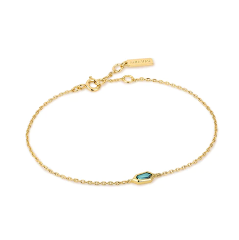 Gold Teal Sparkle Emblem Chain Bracelet