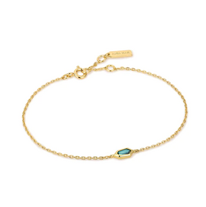 Gold Teal Sparkle Emblem Chain Bracelet