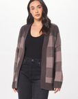 Taupe Plaid Checker Soft Knit Cardigan