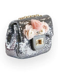 Floral Appliques Sequin Purse - Pewter