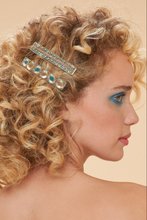 Load image into Gallery viewer, Narrow Jewelled Beaded Hair Clips - Teal