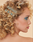 Narrow Jewelled Beaded Hair Clips - Teal