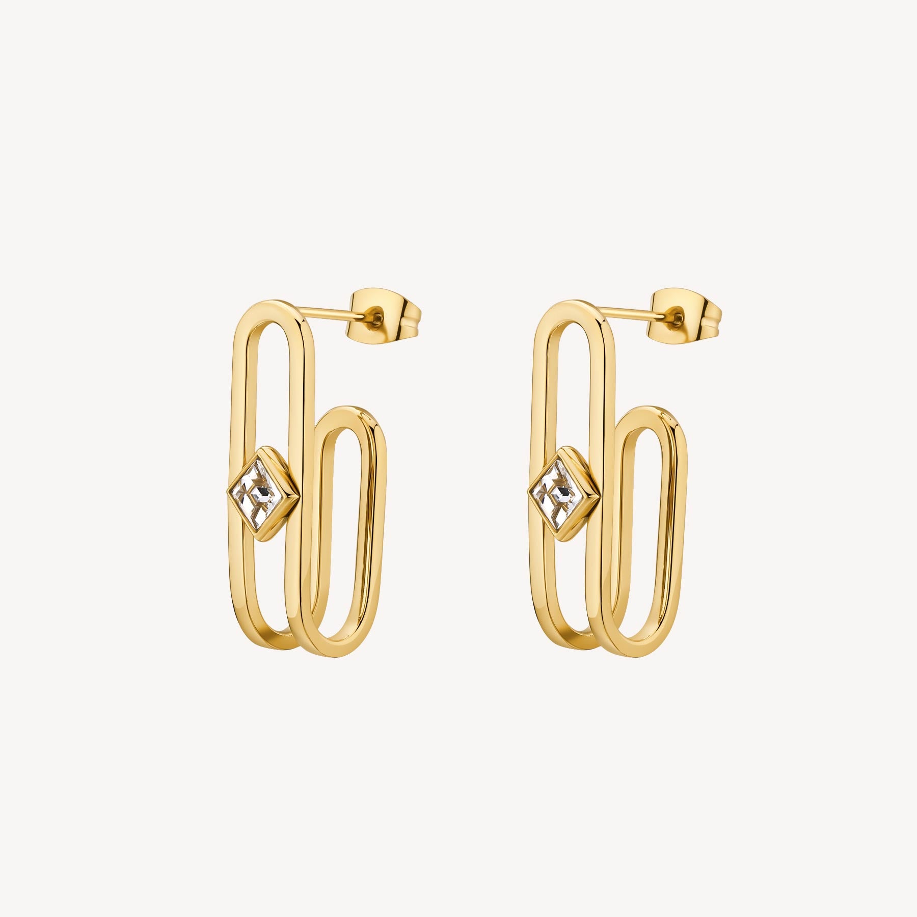 Emphasis Crystal Lobe Earrings - Gold