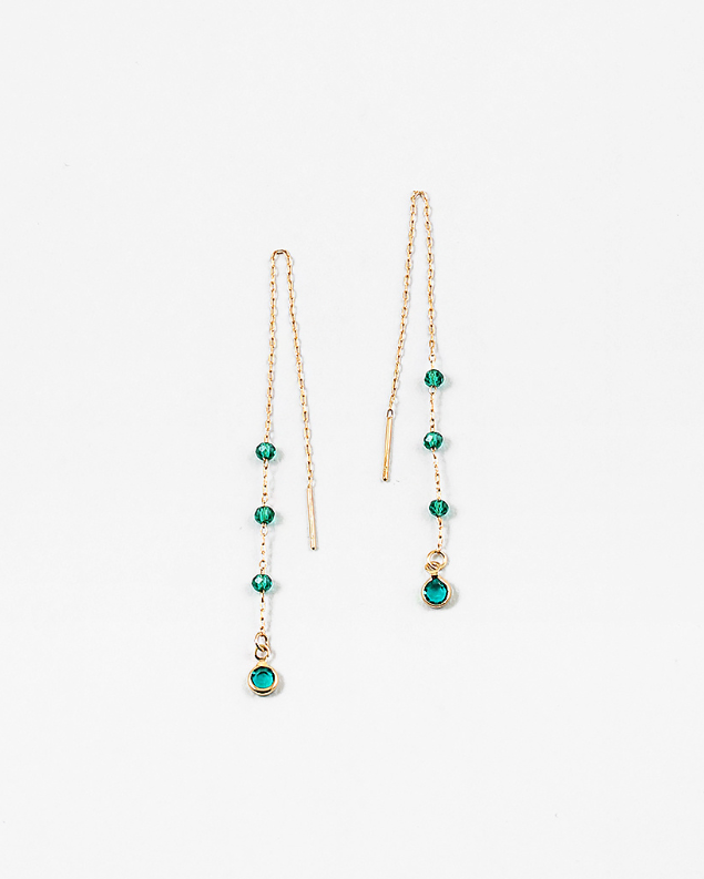 Green Crystal Chain Earrings