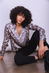 Daria French Cuff Silk Blouse - Leopard