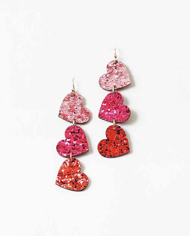 Pink & Red Glitter Hearts Earrings