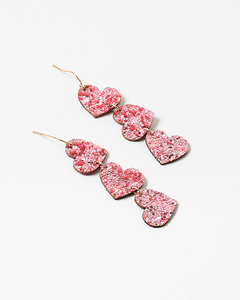 Pink Glitter Hearts Earrings