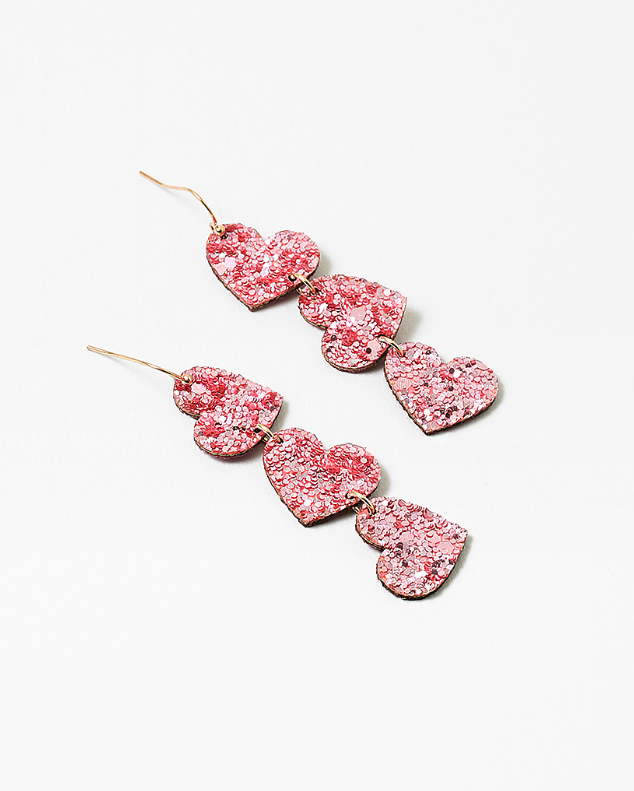 Pink Glitter Hearts Earrings