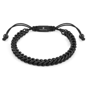 B-YOND Mens Cord Bracelet Black Fishbone