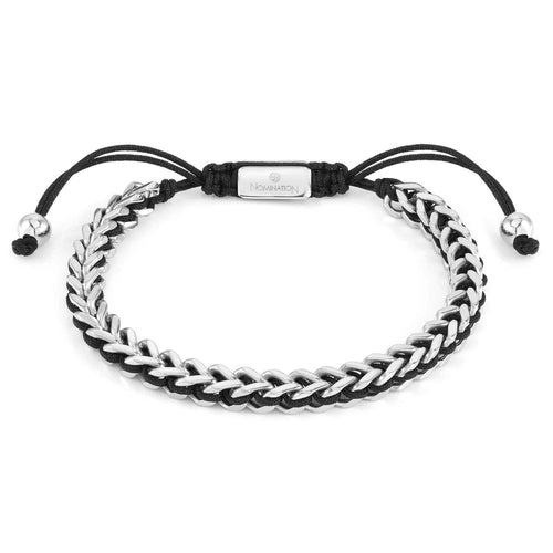 B-YOND Mens Cord Bracelet Steel Fishbone