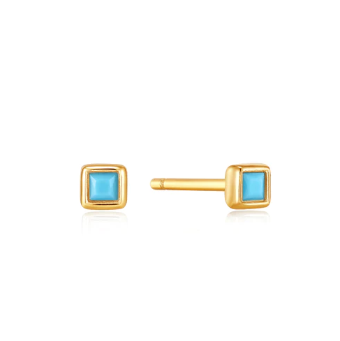 Turquoise Square Gold Stud Earrings