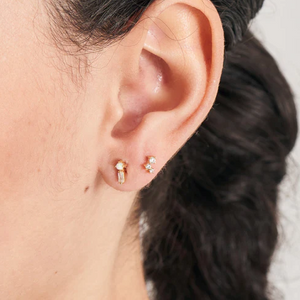Gold Opal Sparkle Barbell Single Earring