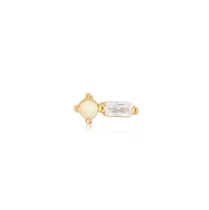 Gold Opal Sparkle Barbell Single Earring