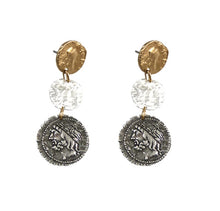 Load image into Gallery viewer, Multi Finish 3 Coin Drop Earrings